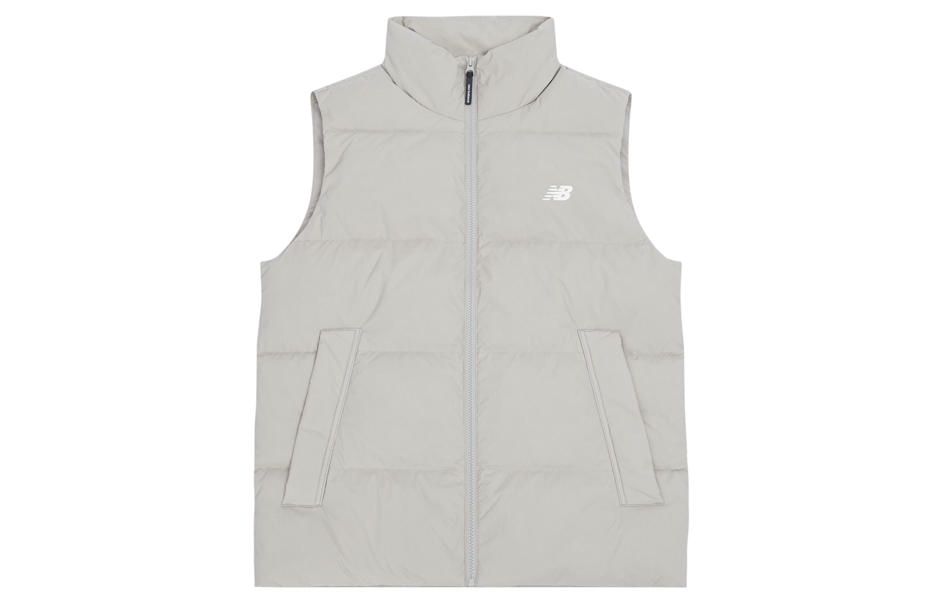 New Balance Down Vests Unisex Light Khaki Stand Collar Moderate AMV34325-SEN M