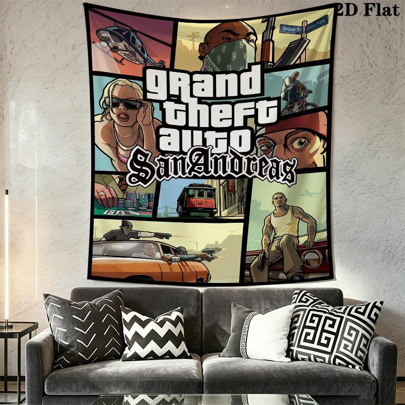 Grand Theft Auto Wandteppich Ästhetischer Wandbehang Bedruckter Stoffdecke Dekorative Wandteppiche für Schlafzimmer Wohnzimmer Heimdekoration