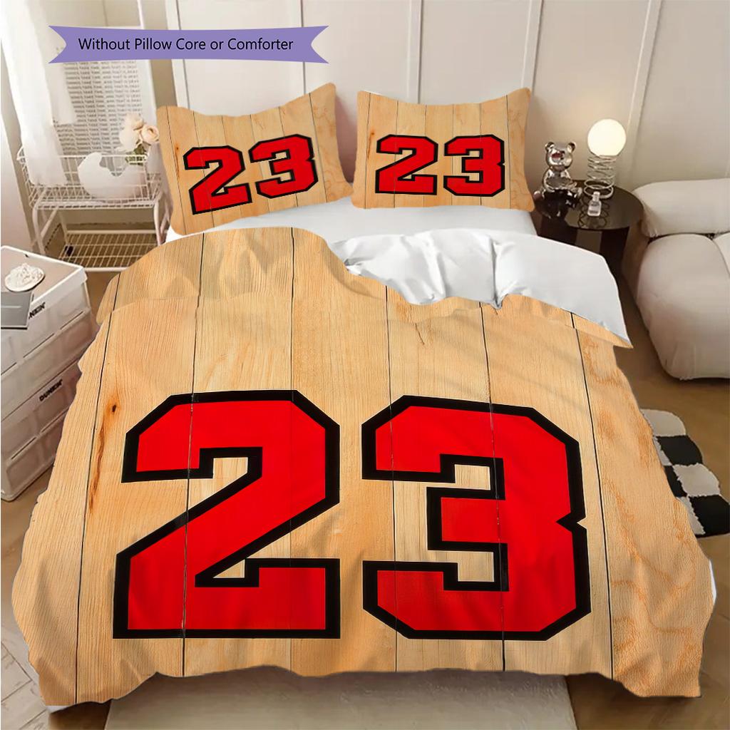 Red and Black Sports Jersey Number Bedding, Duvet Cover, Pillowcase, Home Decoration, Birthday Gift (1 * Duvet Cover+2 * Pillowcase, Coreless)