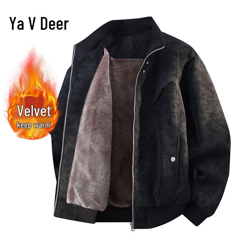 Yalu Men's Fleece-Lined Stand-Collar Casual Workwear Jacket