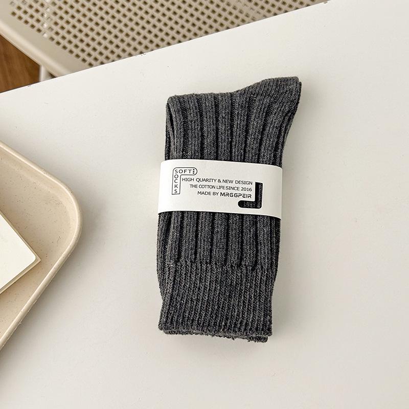 Women's Chunky Knit Cotton Mid-Calf Socks - Thickened, Japanese Style for Autumn/Winter, Versatile and Slimming Slouch Fit.