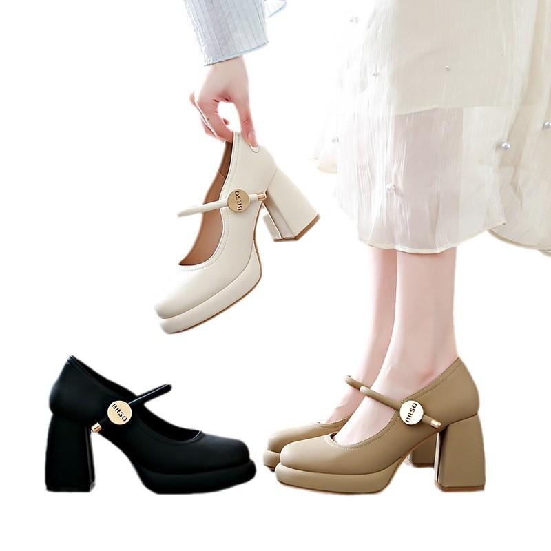 European and American evening breeze Mary Jane high heels women's versatile thick heel skirt spring 2025 new small leather shoes single shoes