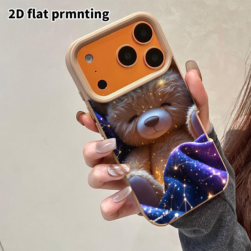 Phone Case: 2D Flat Lambskin Suitable for iPhone 18 17 16 15 14 13 Pro Protective Case, Starry Sky Bear, Christmas and Halloween Gift