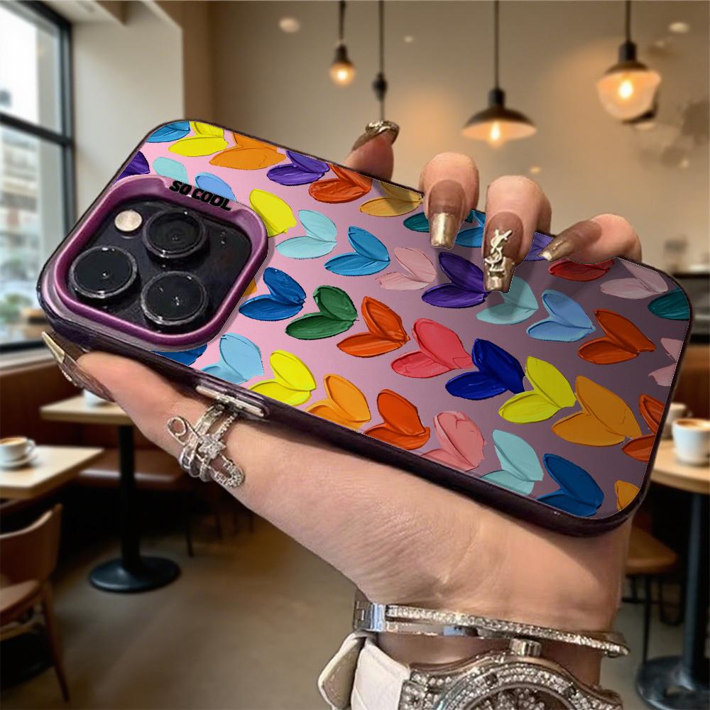 Colorful Heart Pattern Shockproof Phone Case for Iphone 16 15 14 13 12 11 Pro Max/Mini Anti-Scratch Premium Hard Cover