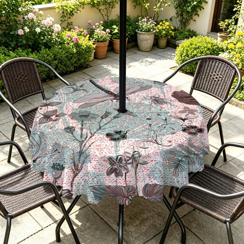 Outdoor Round Tablecloth With Umbrella Hole Patio Garden Deck Waterproof Oil Resistant Drop Cloth