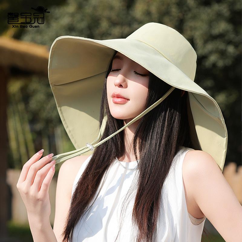 Summer New Shawl Neck Protection Sun Protection Hat Women's Big Brim Outdoor Riding Sun Hat Fashion Bucket Hat