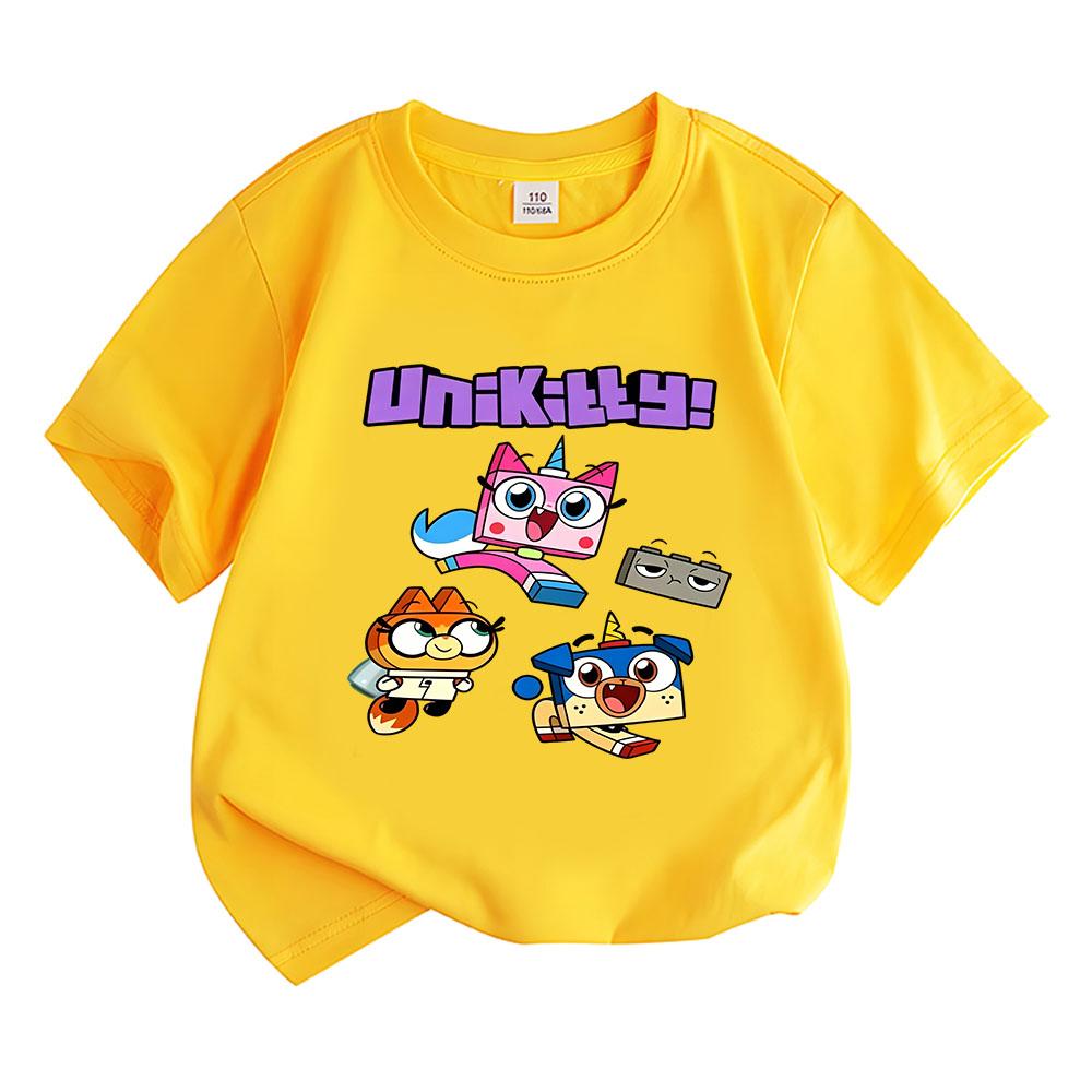 

100% Cotton Unikitty Cartoon Children s T-Shirt Anime Print Kids Tees Cute Boys Girls Tops O-Neck Short Sleeve Summer Toddler 160 жовтий