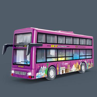 Double Decker Sightseeing Bus Model Pull Back Vehicles Toy Die Cast Pull Back Vehicles Open the Door Light Music Toys for Boys