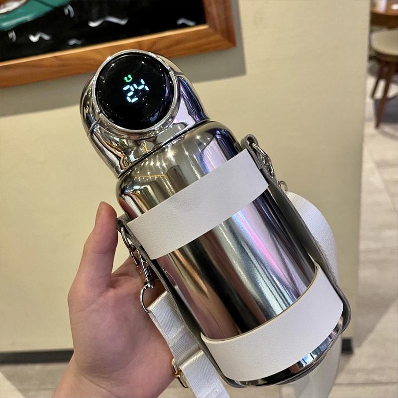Умная термобутылка для девочек со светодиодным дисплеем температуры, из нержавеющей стали 316, с вакуумной изоляцией, с трубочкой и ремешками 500ml