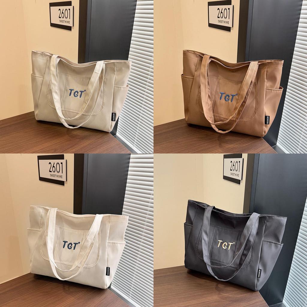 Nylon Student Tote Bag With Embroidered Letter Design For Casual Daily Use