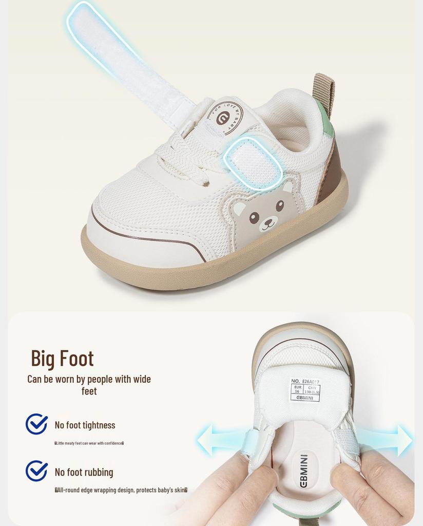 Yingbeimi Ni Children's Barefoot First Walker Shoes 2026 - Spring Cartoon Style for Toddlers, Girls & Boys with Little Bear Design.