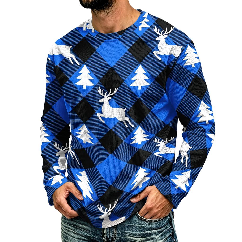 Men's Corduroy Long Sleeve Neck Shirt with Christmas Print Holiday Party Top