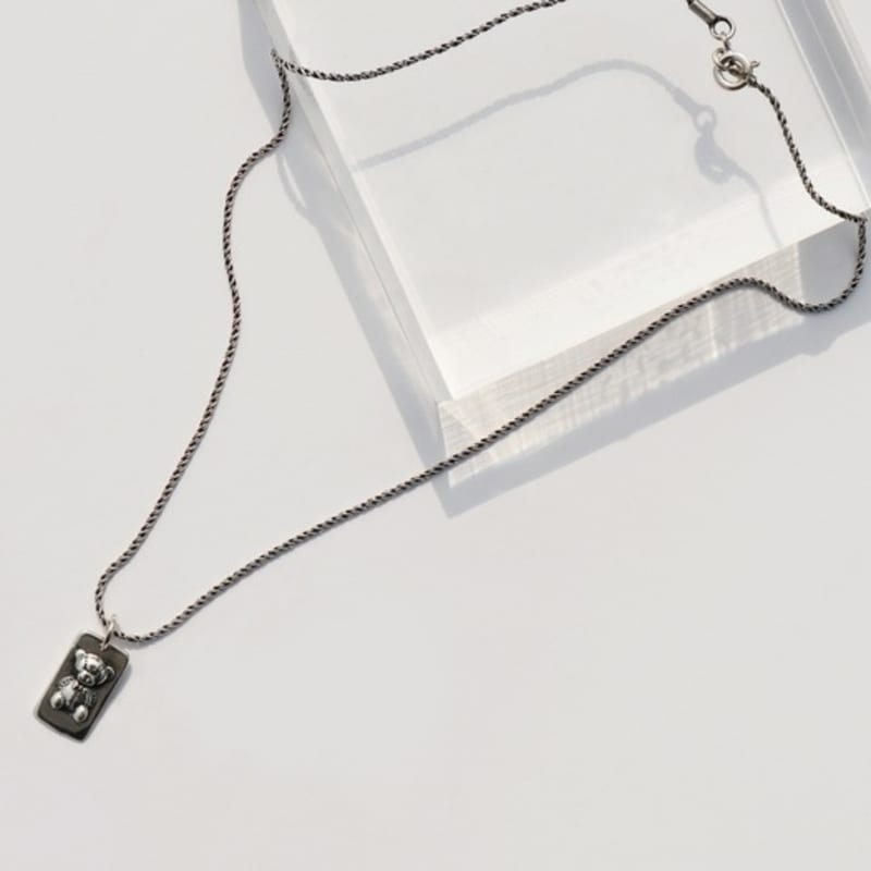BONBEAU Frame Bear Pendent Silver Chain Necklace 925 Silver Teddy Bear Square Pendant Oil Painting Chain Silver Necklace