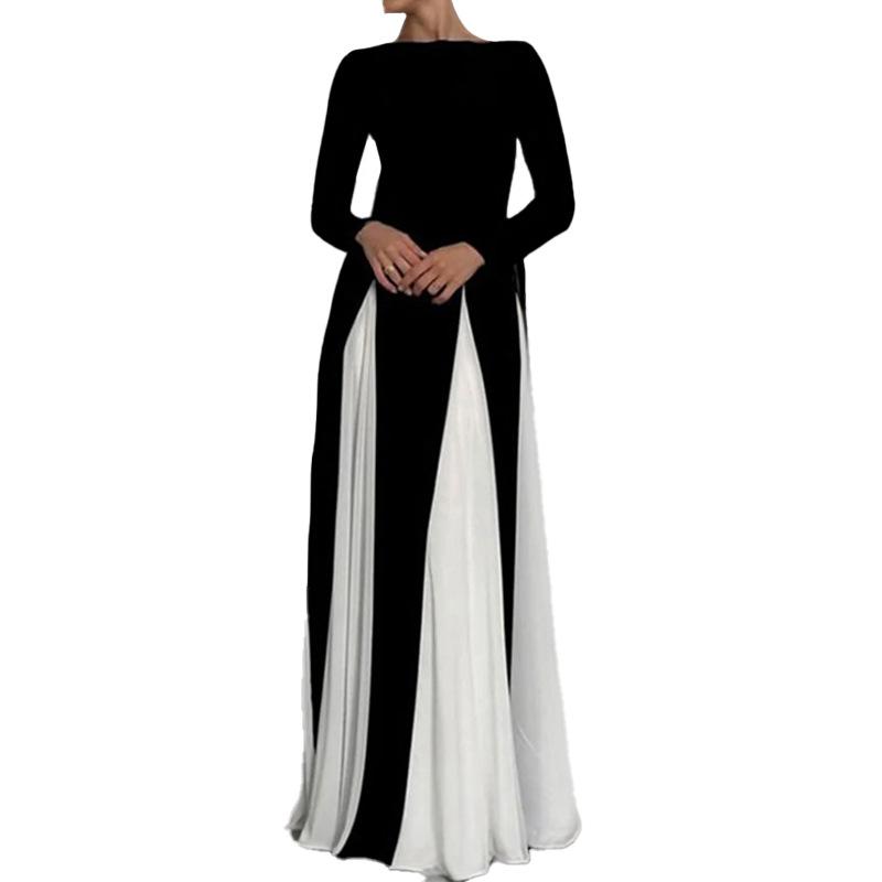 2025 Color Block Long Sleeve Dress – Casual European & American Style