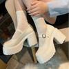 Leather High-heeled Small Leather Shoes Women's Autumn and Winter New Fashion Round Head Thick Heel Mary Jane Single Shoes