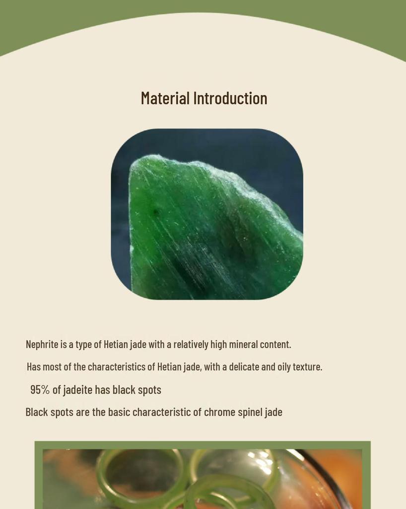 Pravý prsten z nefritu 'Puntíkované Kiwi': Hetianská špenátově zelená, Jednoduchý pásek, Dárek ve starém stylu