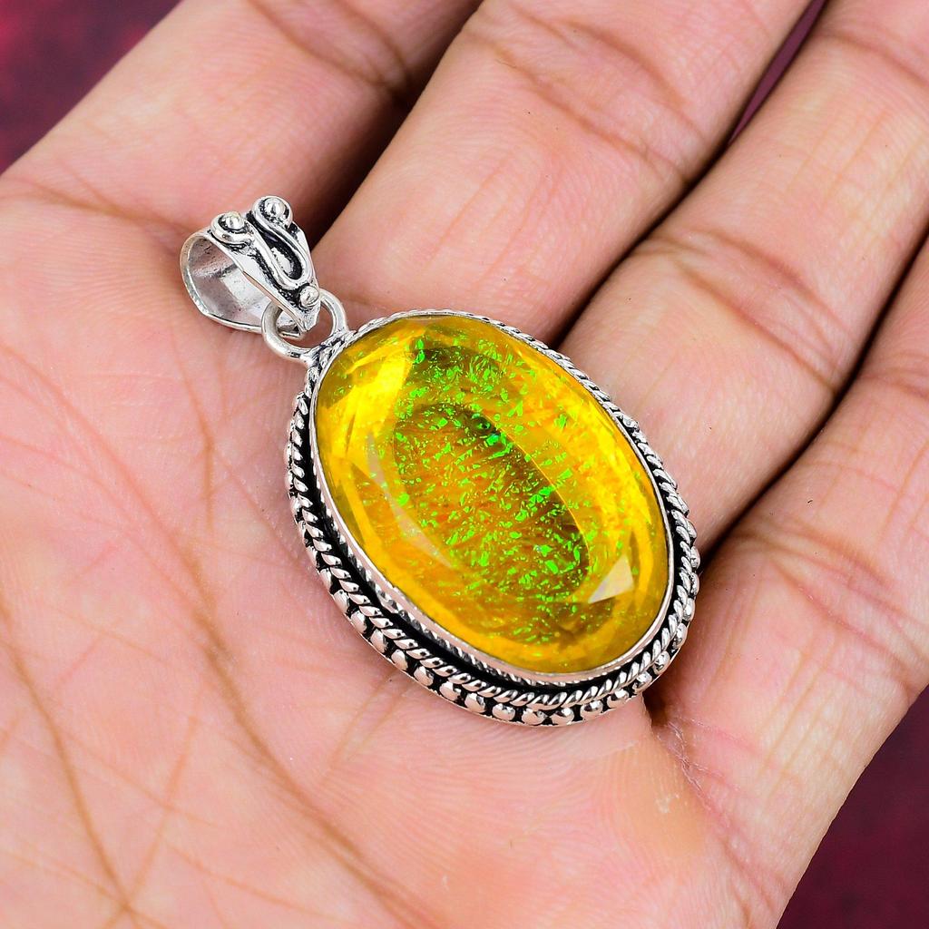 Colgante de ópalo triplete naranja hecho a mano, piedra preciosa, colgante de plata de ley maciza 925, joyería antigua, para regalo de compromiso