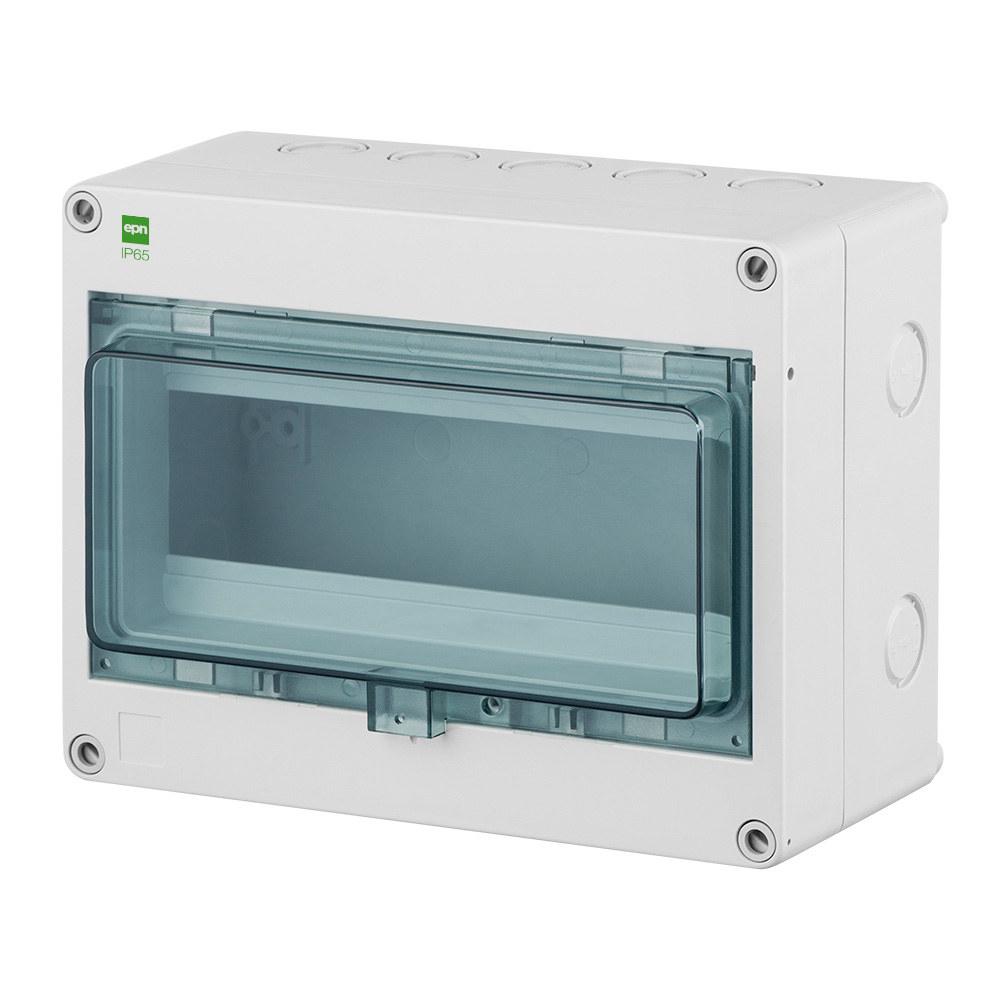 HERMETICA surface-mounted distribution board 1x8+2 PE+N modules, smoked door IP65