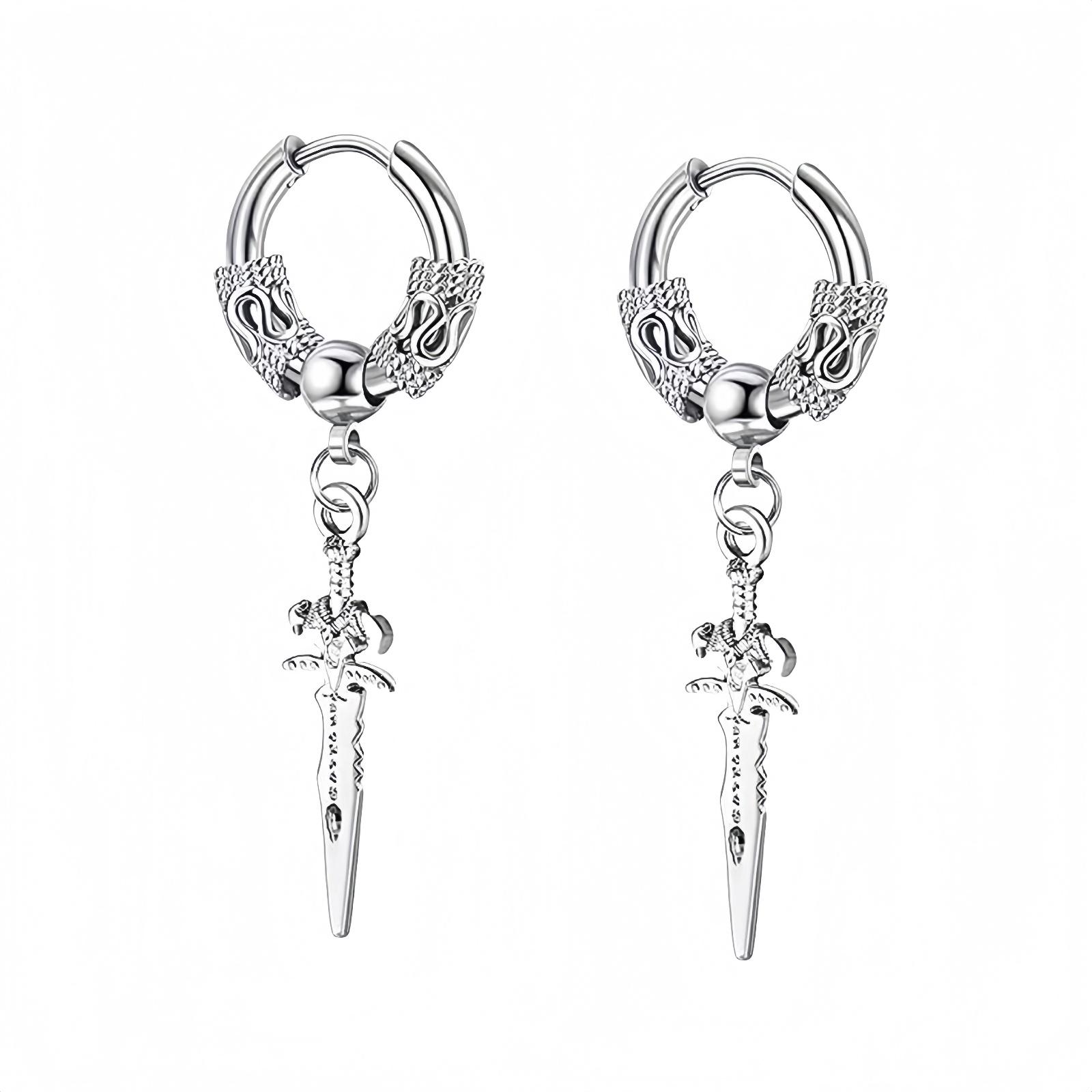 

Vintage Sword Gift for Women Round Stainless Steel Long Hanging Dangle Drop Piercing Earrings for Male Trendy Jewelry Y2k Decora