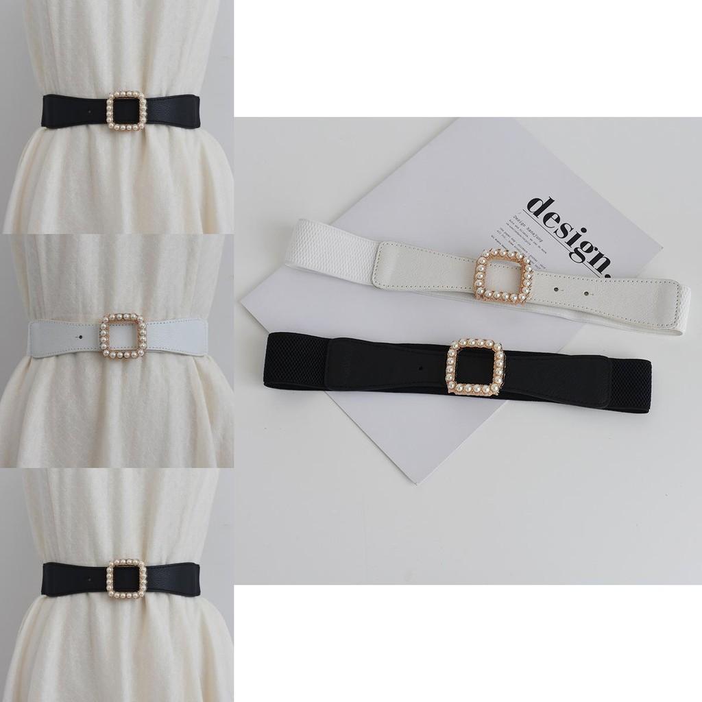 Stylish Womens Elastic Waist Belt With Pearl Decoration Perfect For Skirts And Dresses