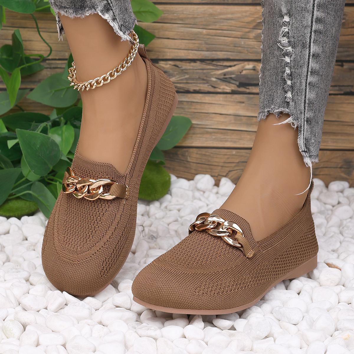 

Модная женская обувь на плоской подошве Весна 2025 Новые плоские лоферы большого размера Женская вязаная обувь слипоны с круглым носком Дышащая модная женская обувь 36