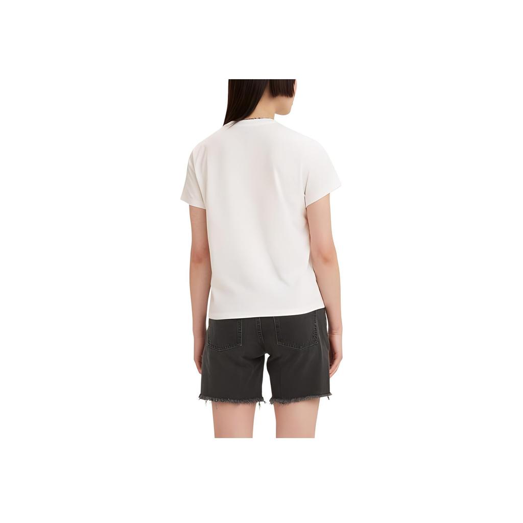 Levis Printed Casual Round Neck Short Sleeve T-Shirt Women Tops Cream A2226-0069
