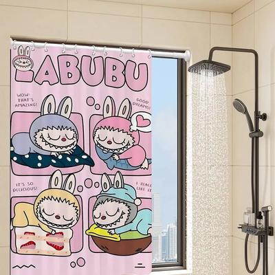 Cute L-labubu Cartoon Shower Curtain Bath Curtain Print Polyester Fabric Waterproof Bathroom Curtains With Hooks Bath Screen
