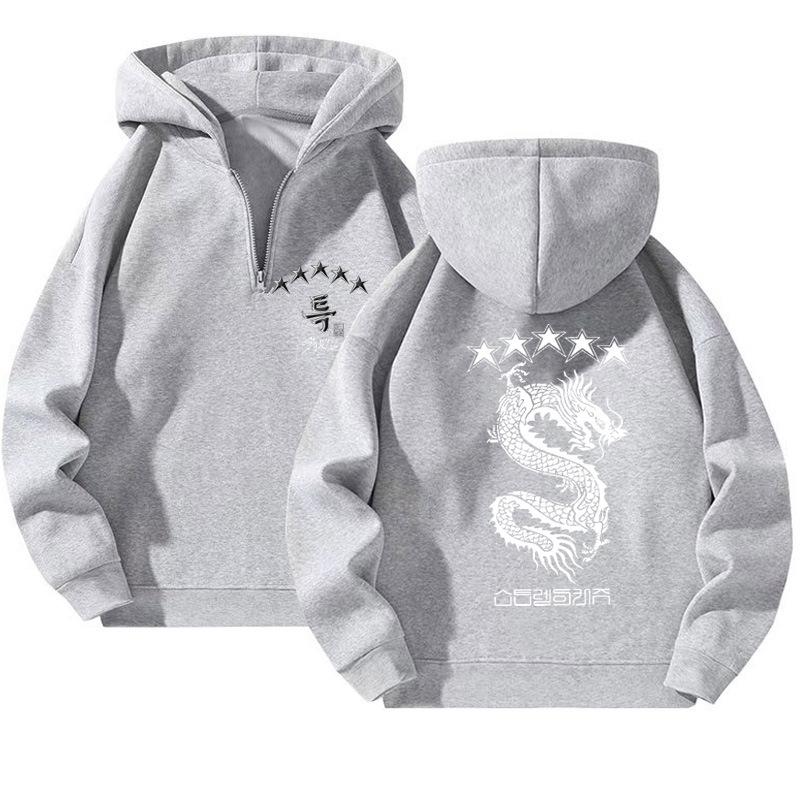 

Удобное Толстое Зимнее Модное Повседневное Худи С Принтом Иконки Дракона Свободного Кроя Теплое-Мягкая Полиэстеровая Ткань Средней Эластичности Зимняя Одежда Расслабленного Кроя XXXL светло-серый