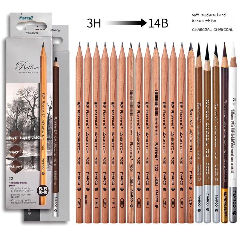 12Pcs Professional Drawing Sketch Pencil Set HB 2H 2B 3B 4B 5B 6B 7B 8B 10B 12B 14B Graphite Hand-Painted Pen School Stationery