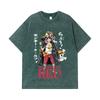 275 GSM Washed T-shirts 100% Cotton One Piece V79 Luffy Film Red Print Unisex Heavy Cotton T Shirt