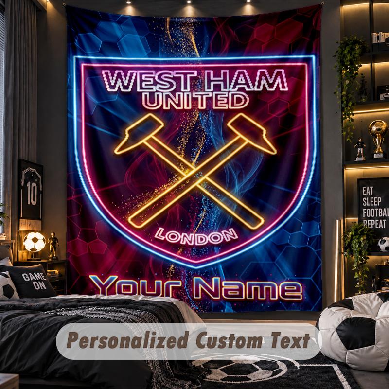 TapestryWest Ham United FC Custom Name Text Personalized Wall Hanging Tapestry Home Wall Decor