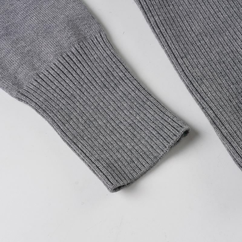 Women's European & American Style Grey Twist Slim-fit Pleated V-neck Long Sleeve Top