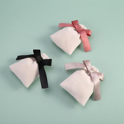 Simple Solid Color Velvet Jewelry Small Packaging Pouches Ribbon Drawstring Bag