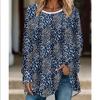 Plus Size Women Fashionable Personality  Leopard Printed Comfy Long Sleeve Round Collar T-shirt Casual Baggy Mid Length Tee Tops