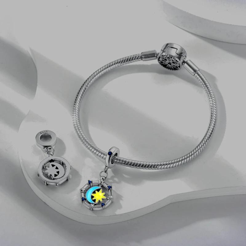 Charm Copper Mysterious Luminous Star Moon Bead Fits Charm Plata Genuine Bracelets Bead Women Jewelry Crafting DoItYourself
