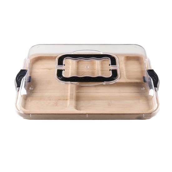 Holz-Bento-Box mit Deckel & Griff Mehrkammer-Mittagessensbehälter für Snacks und Unterhaltung Tragbare auslaufsichere Charcuterie-Platte für Meal Prep