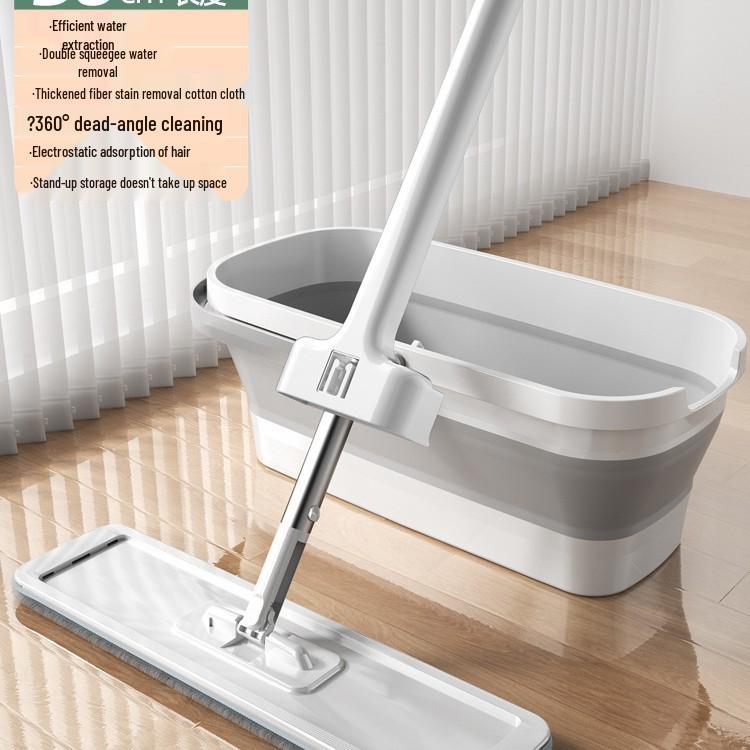 Σφουγγαρίστρα Χωρίς Χέρια με Κάδο - Τεμπέλικο Καθάρισμα Δαπέδου, Αναδιπλούμενη Επίπεδη Σφουγγαρίστρα, Καθαρισμός με Ένα Πέρασμα, Δεν Χρειάζεται Πλύσιμο
