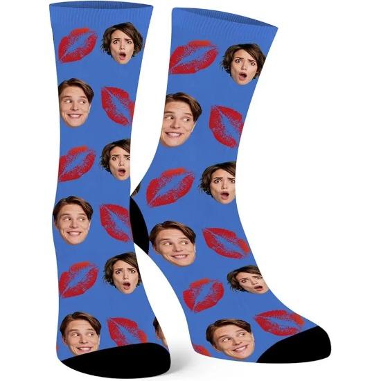 

Пользовательские носки с лицами парня и девушки, носки-гольфы с сердечками любви, с 2 лицами для мужчин и женщин, один размер One Size