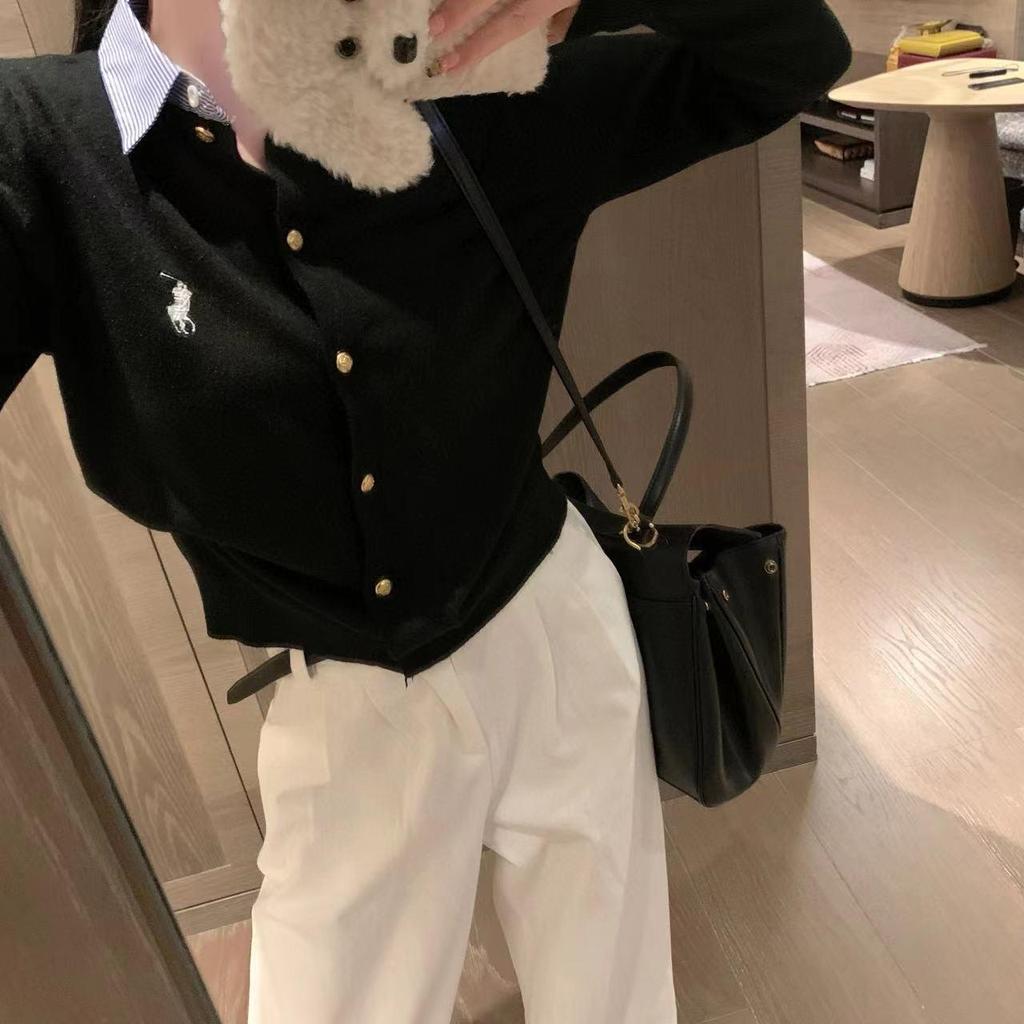 Ralph Lauren Women's Embroidered Patchwork Knit Cardigan with POLO Collar