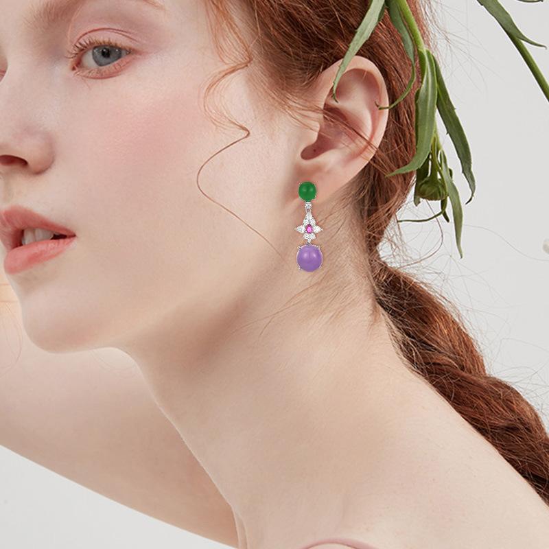 High-end Light Luxury Purple Jadeite Long Pendant Earrings Design National Style Light Luxury Elegant Earrings