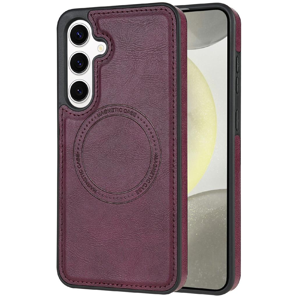CSJ-P3 For Samsung Galaxy S24 Case Compatible with MagSafe PC+TPU+Leather Back Cover