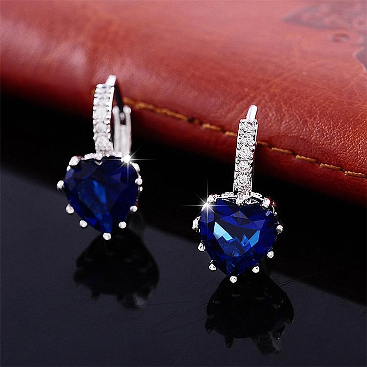 New European & American Fashion Earrings with AAA Zircon - Peach Heart Multi-Color Style