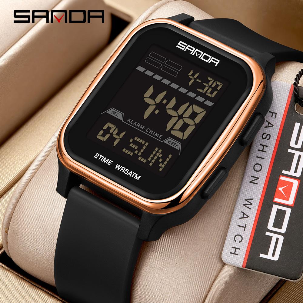 SANDA 2211 Leisure Men's Electronic Watch Multi functional Square Dial Calendar Sports Fluorescent Waterproof Digital Watch