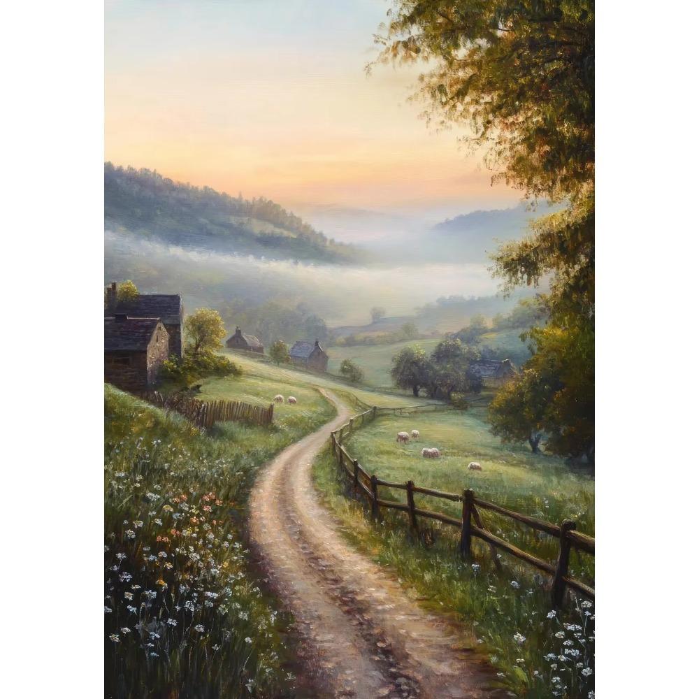 Vintage Amsterdam Country Road Rustic Lavender Fields Flower Poster Beach Landscape Canvas Painting Print Wall Art Room