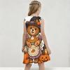 Little Girls Round Neck Sleeveless Printed A Line Flared Hem Dress Cute Bear Pumpkin Pattern