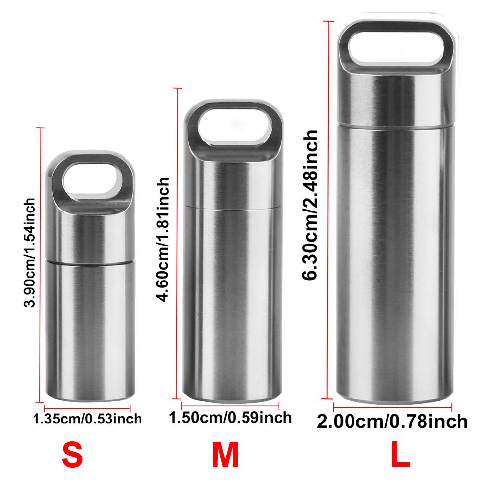 S M L Pill Storage Box Metal Phial Pill Case Portable For Firstaid Camping Pendant Medicine Boxes Waterproof Stainless Steel