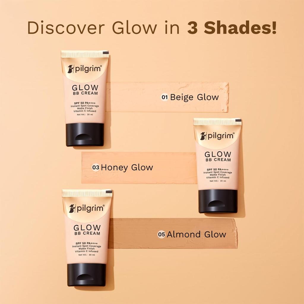 Pilgrim Beige Glow 3-In-1 Natural BB Cream Medium Coverage SPF 50 PA++++ For All Skin Types 30G