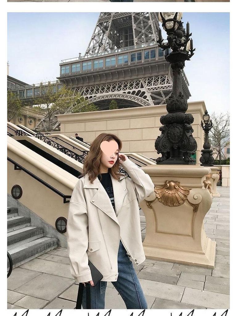 Women's Thick PU Leather Motorcycle Jacket - Spring/Summer, Korean BF Style, Loose Fit, College Short Outerwear