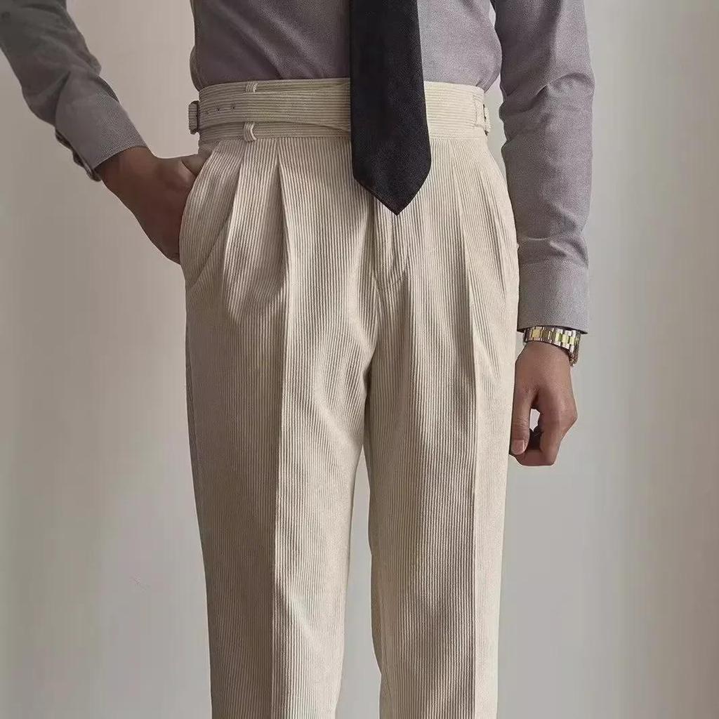 "Men's High-Waisted Corduroy Pants: Light Luxury Japanese Style, Versatile for Autumn/Winter"