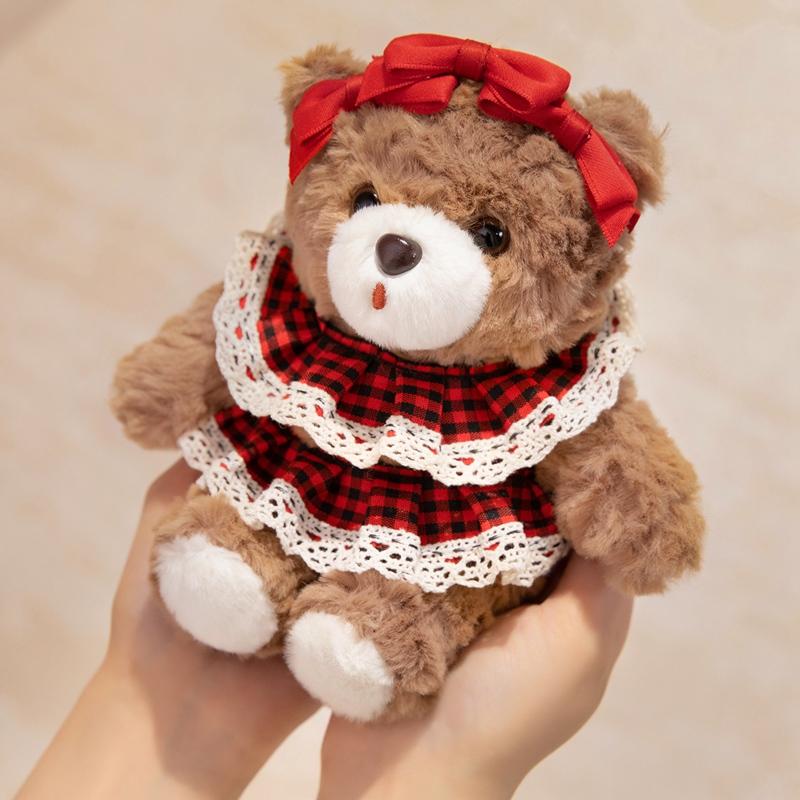 Stuffed Bear Plush Toy 3 Styles Brown Bear Cowboy Hat Red Bow Blue Hat Soft Plush Desk Ornament Home Office Room Decor Gift